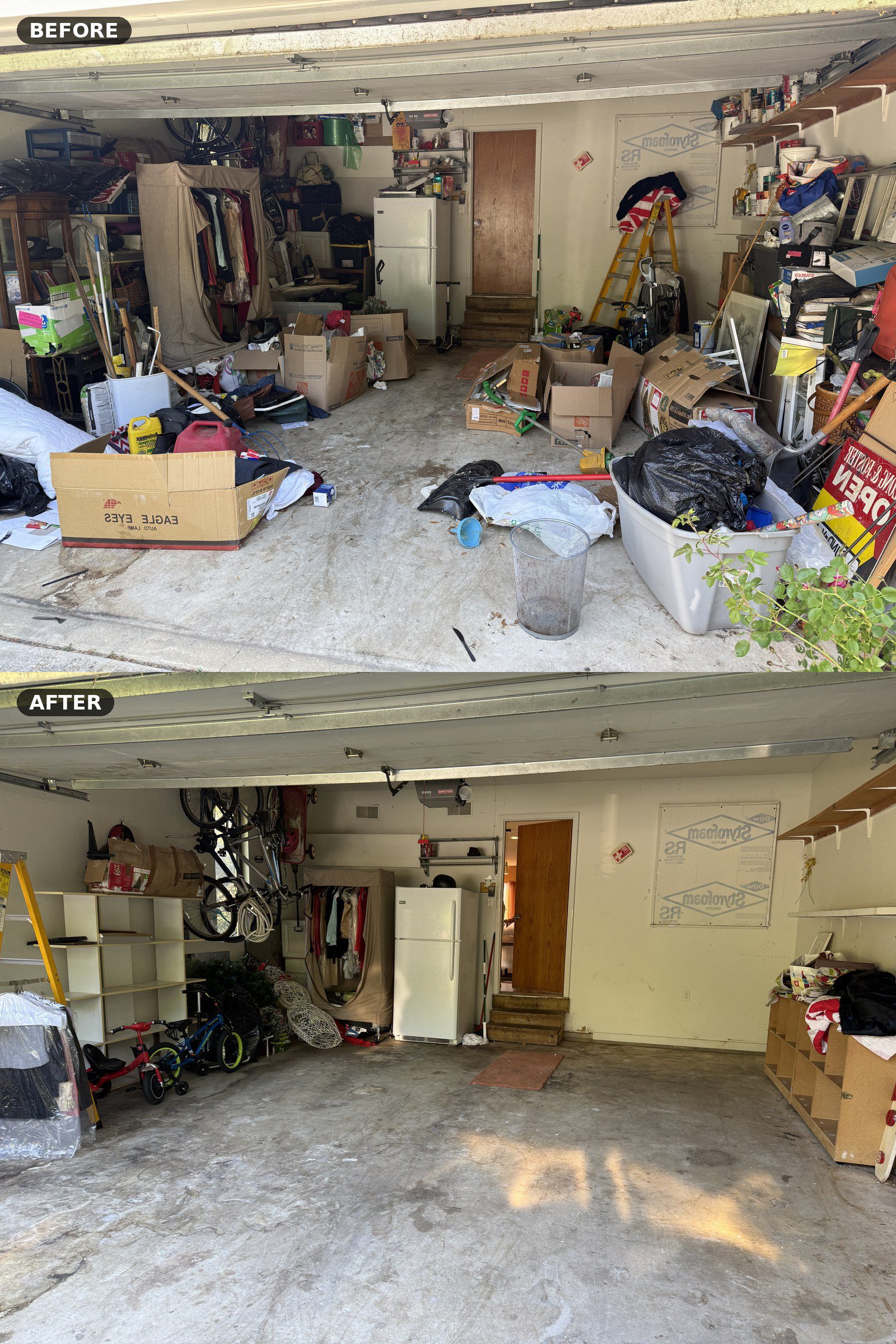 Garage cleanout before and after
